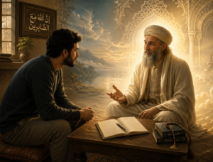 a man having conversation with a scholar